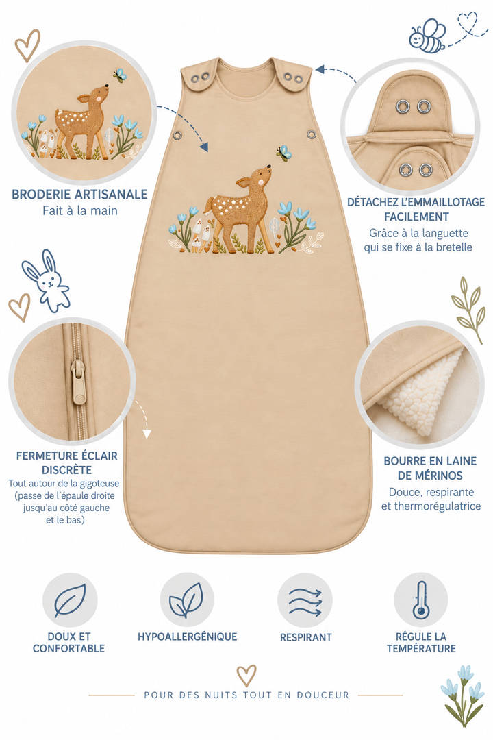 Gigoteuse bébé Ecowool Le petit faon couleur miel, confection Dumontier