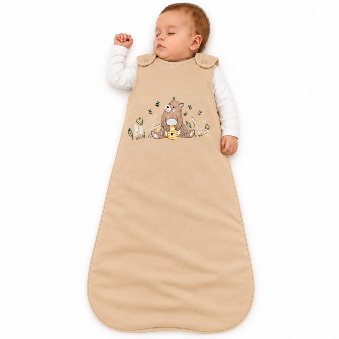Gigoteuse Ecowool 2-en-1 pour bébé, couleur miel, modèle ours