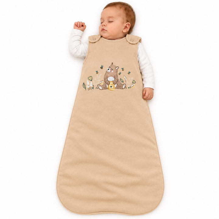 Gigoteuse Ecowool 2-en-1 pour bébé, couleur miel, modèle ours