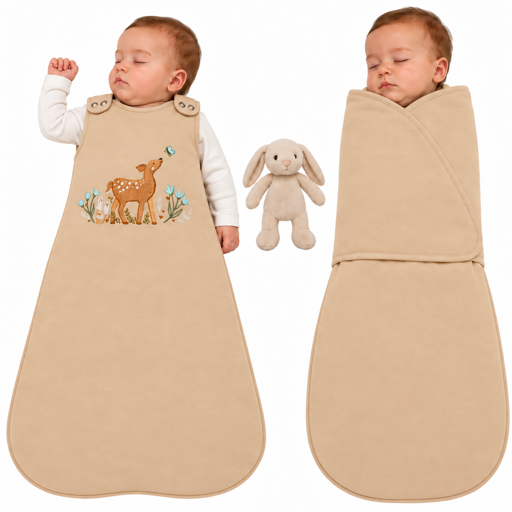 Gigoteuse bébé Ecowool Le petit faon en miel, modèle évolutif 0–24 mois