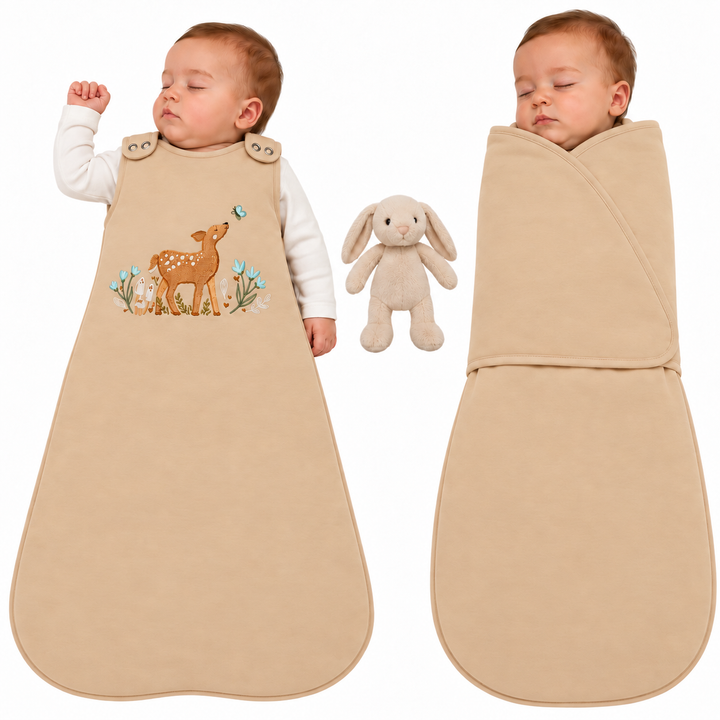 Gigoteuse bébé Ecowool Le petit faon en miel, modèle évolutif 0–24 mois