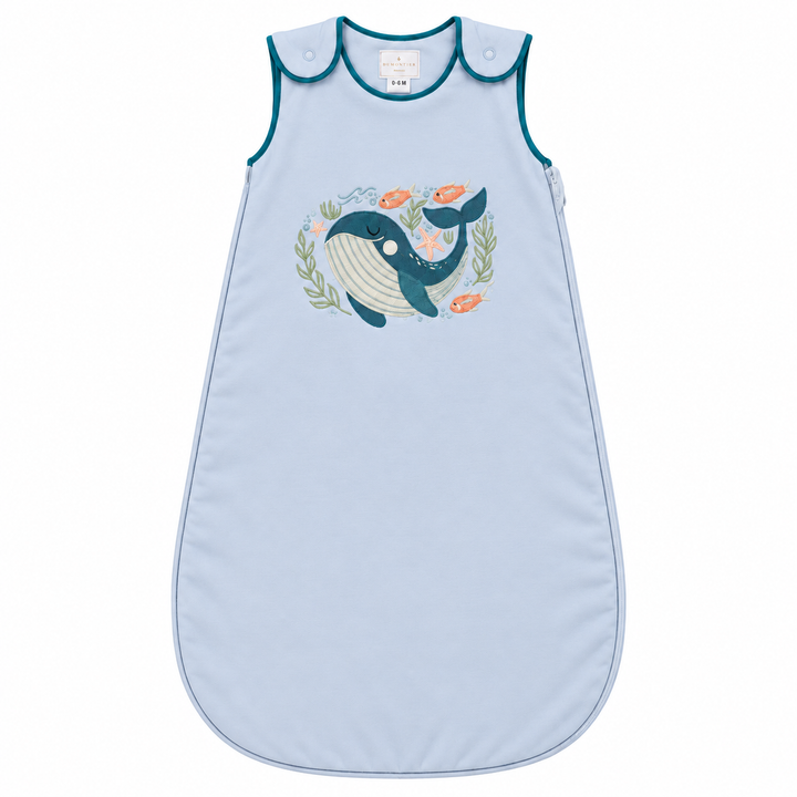 Gigoteuse Baleine bleu aqua pour bébé, vue à plat