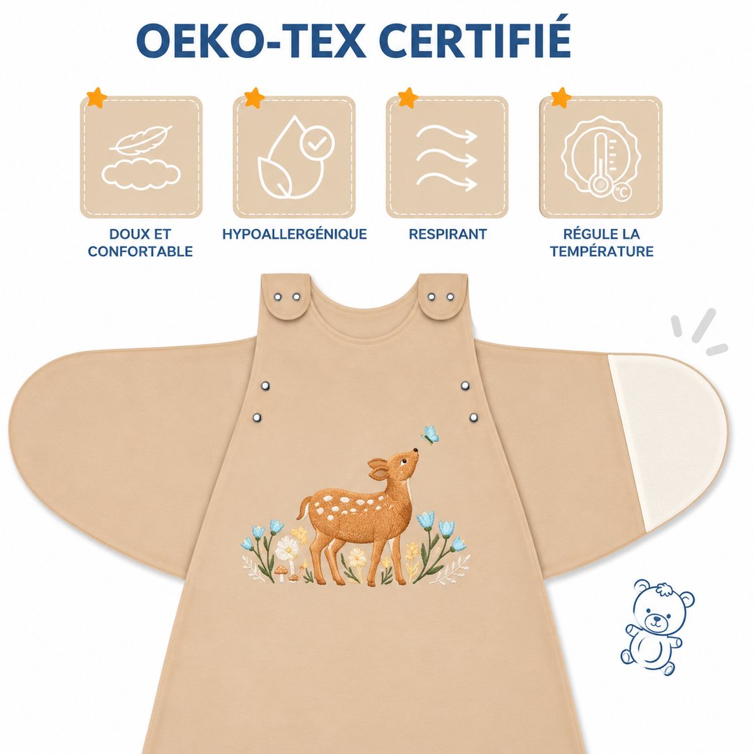 Gigoteuse bébé Ecowool ajustable 0–24 mois, Le petit faon, couleur miel
