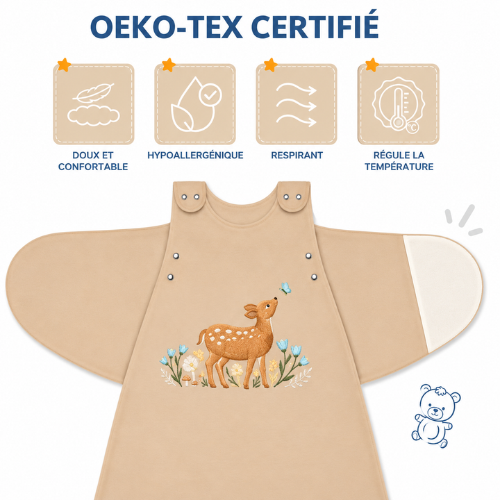Gigoteuse bébé Ecowool ajustable 0–24 mois, Le petit faon, couleur miel