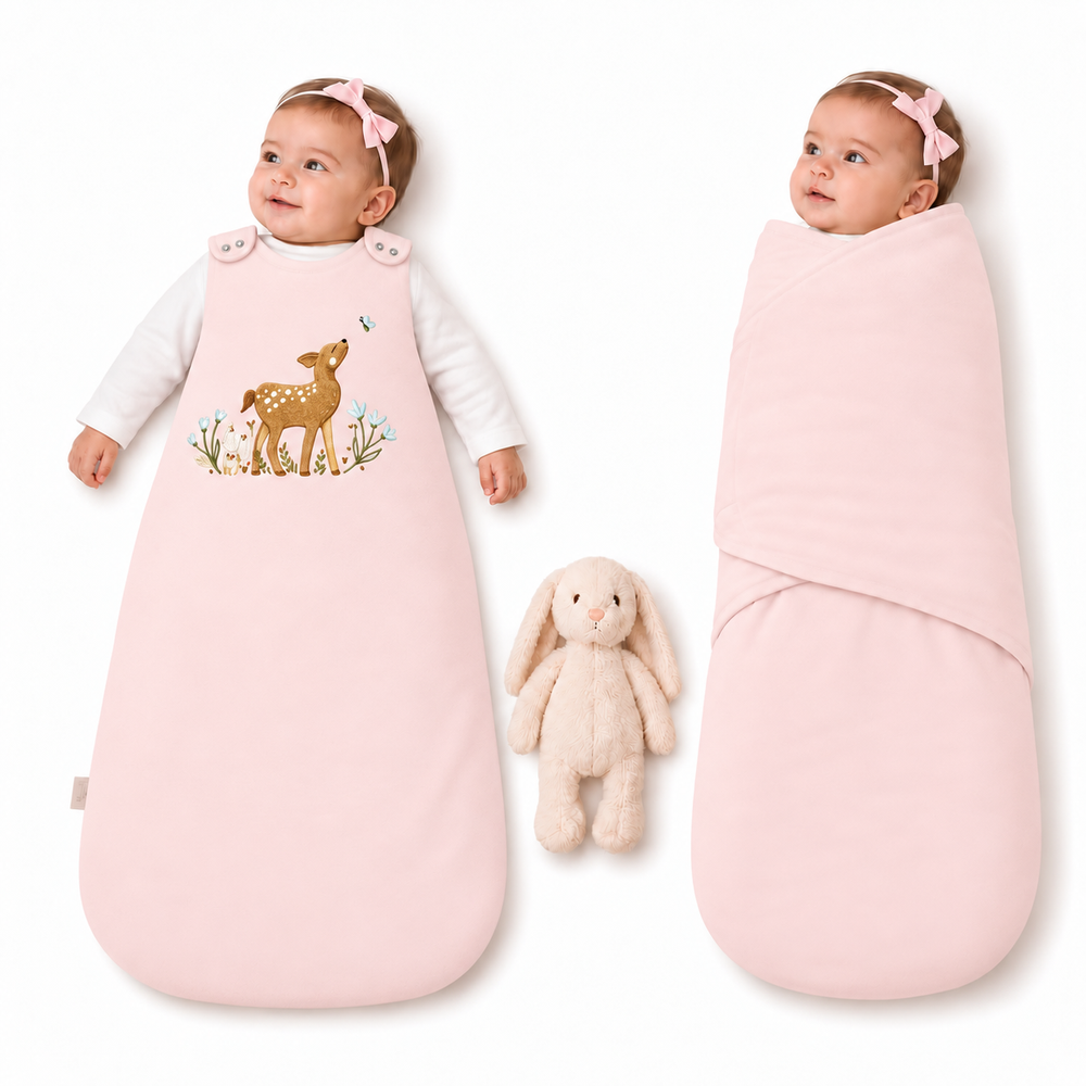 Gigoteuse bébé Ecowool Le petit faon en rose brumeux, modèle évolutif