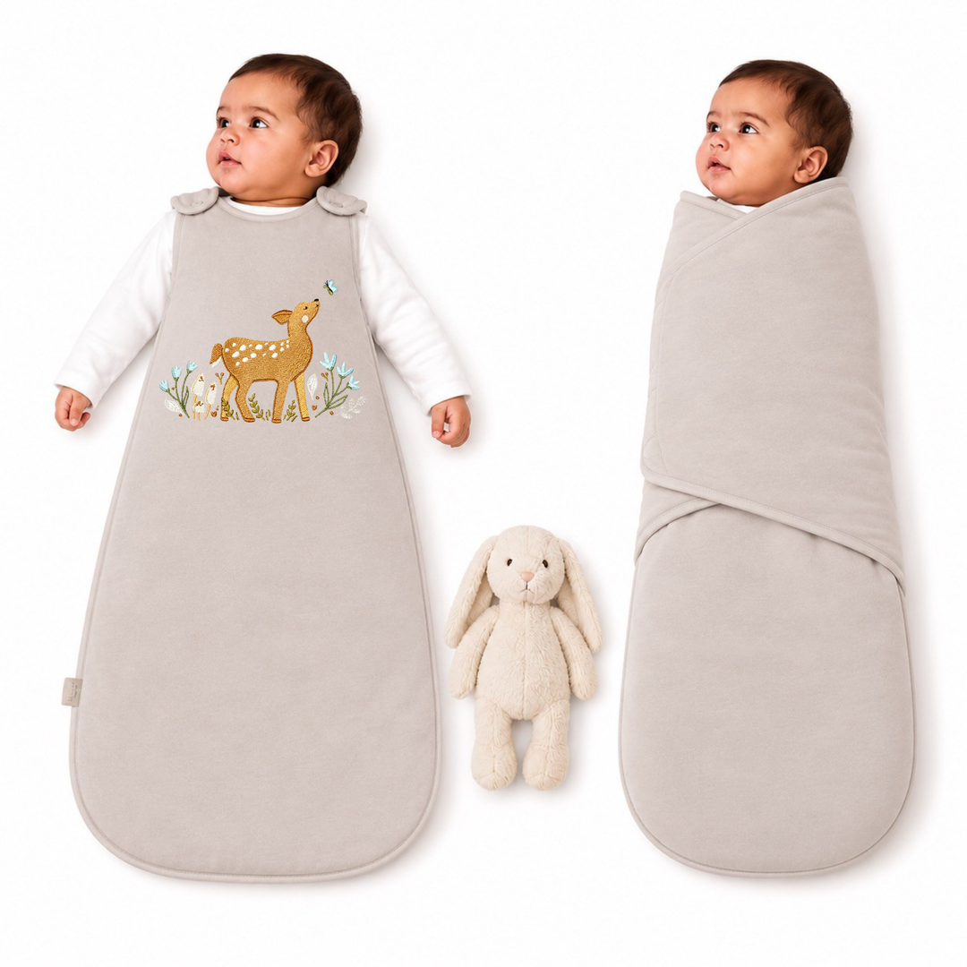 Gigoteuse bébé Ecowool Le petit faon en grège, modèle évolutif 0–24 mois