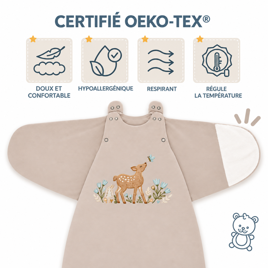 Gigoteuse bébé Ecowool 0–24 mois Le petit faon, couleur grège