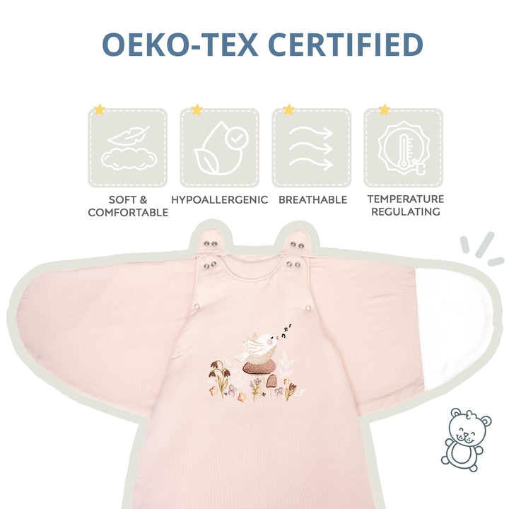 Gigoteuse bébé Ecowool 2-en-1 Le chant de l’oiseau, rose brumeux