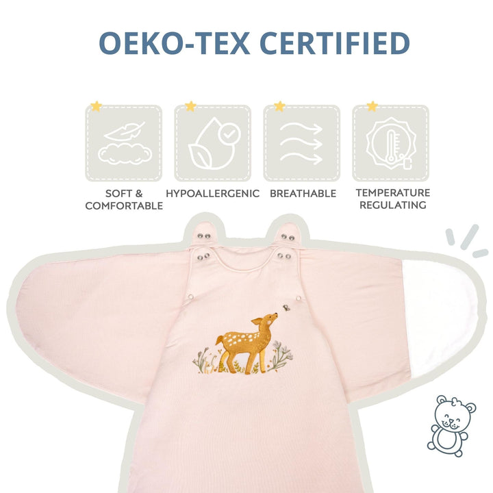 Gigoteuse bébé Ecowool ajustable 0–24 mois, Le petit faon, rose brumeux