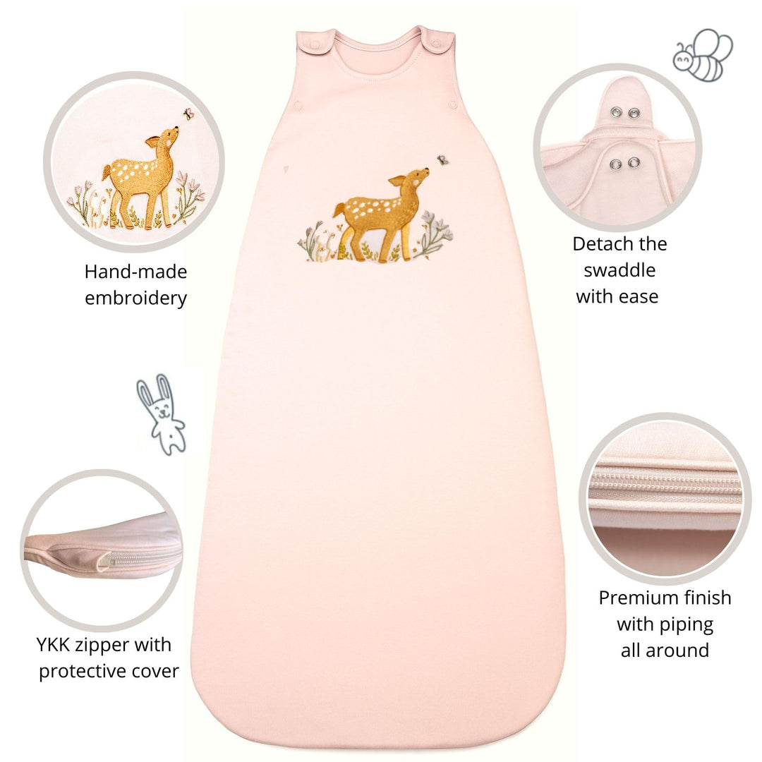 Gigoteuse bébé Ecowool rose brumeux, modèle Le petit faon