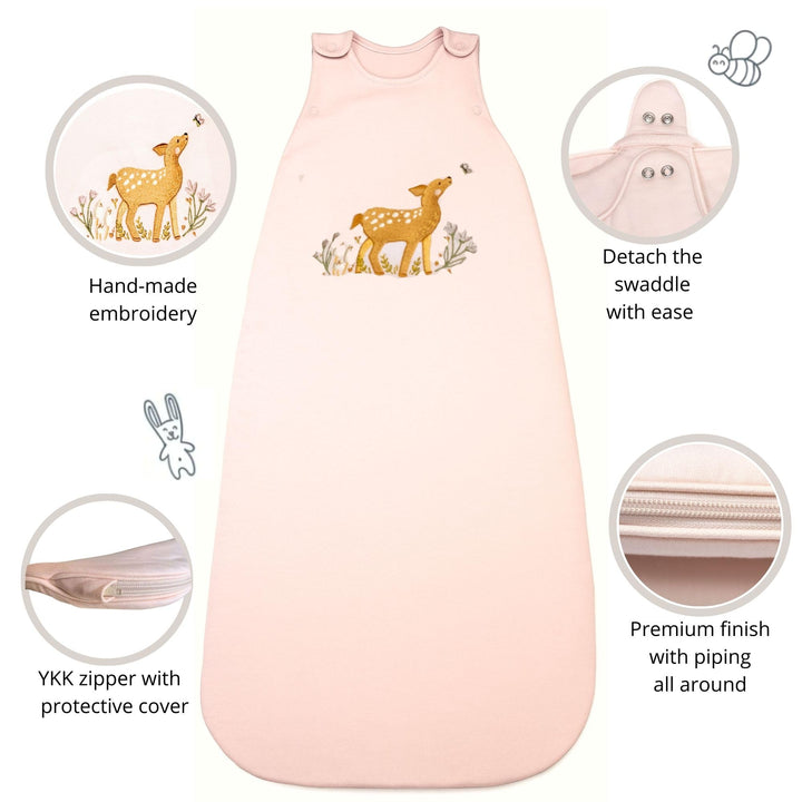 Gigoteuse bébé Ecowool rose brumeux, modèle Le petit faon