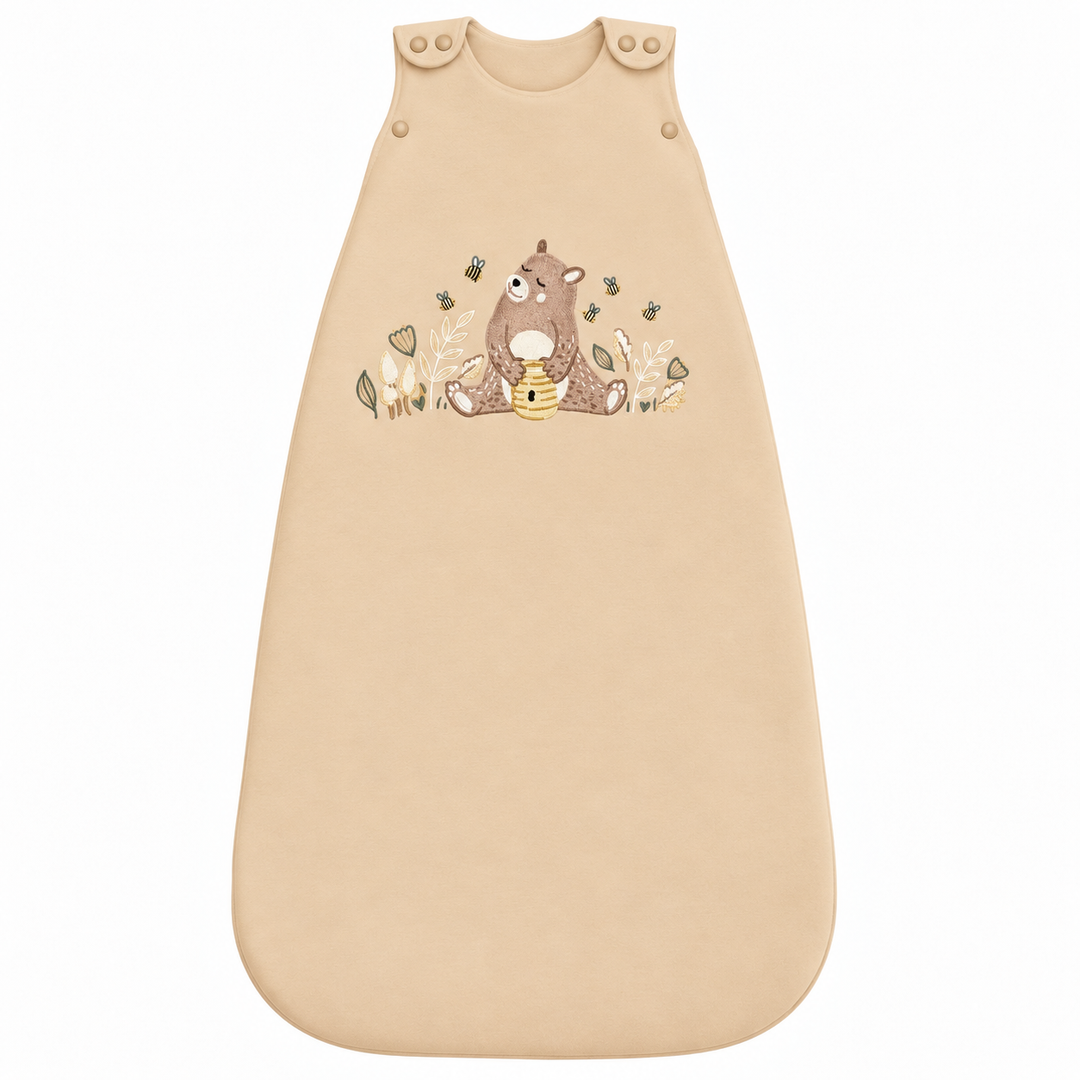 Gigoteuse bébé Ecowool 2-en-1 couleur miel, modèle L’ours et son miel