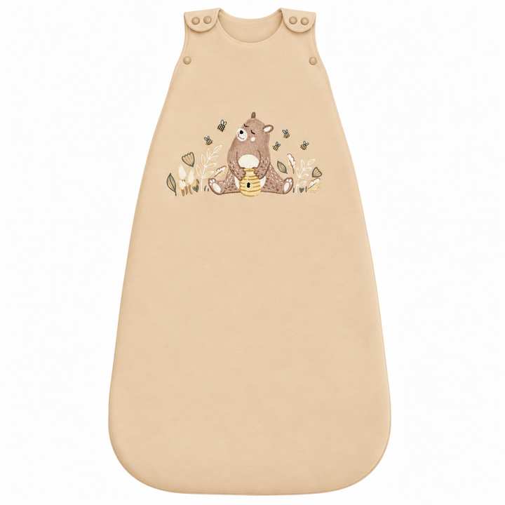 Gigoteuse bébé Ecowool 2-en-1 couleur miel, modèle L’ours et son miel