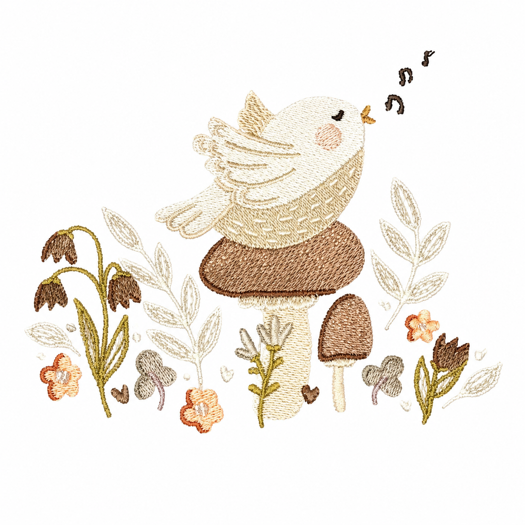 Gigoteuse Ecowool 2-en-1 pour bébé, broderie Le chant de l’oiseau, rose brumeux