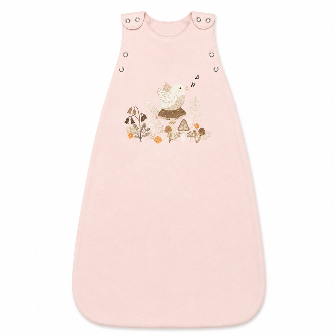 Gigoteuse bébé Ecowool 2-en-1 0–24 mois, Le chant de l’oiseau, rose brumeux