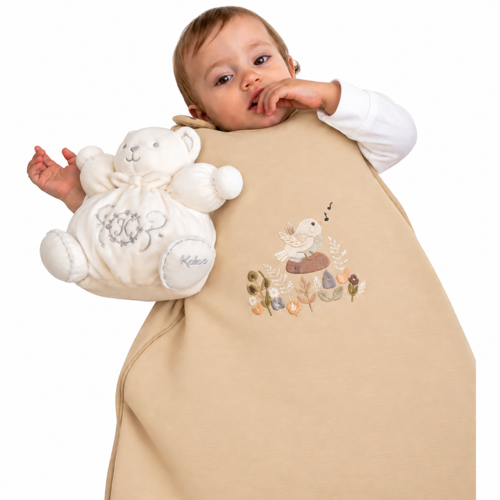 Gigoteuse Ecowool 2-en-1 pour bébé, broderie Le chant de l’oiseau, miel
