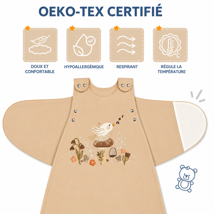 Gigoteuse bébé Ecowool Le chant de l’oiseau couleur miel, confection Dumontier