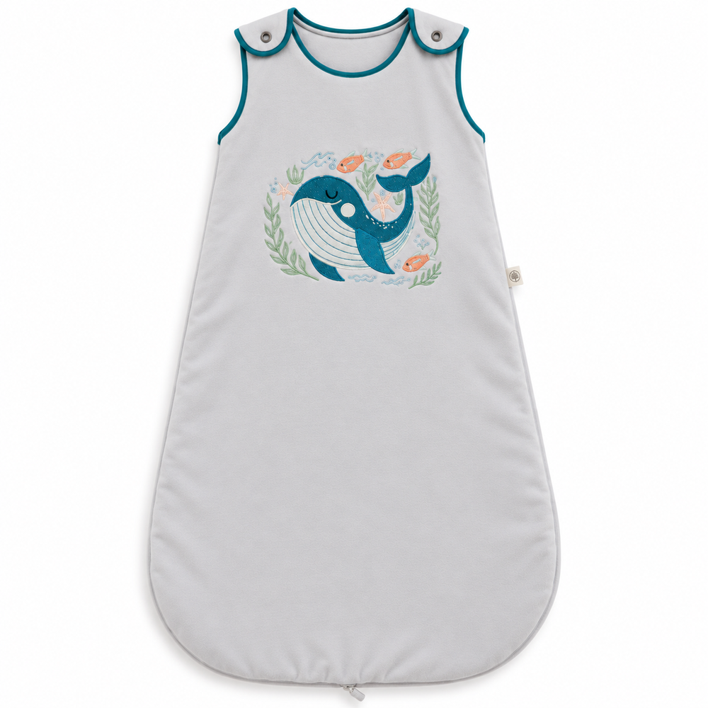 Gigoteuse Baleine grise pour bébé, vue à plat
