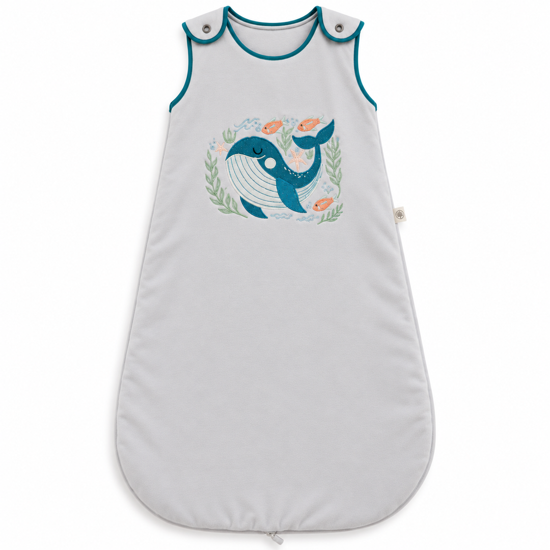 Gigoteuse Baleine grise pour bébé, vue à plat