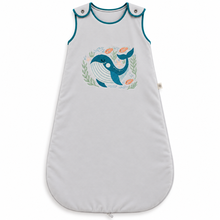 Gigoteuse Baleine grise pour bébé, vue à plat